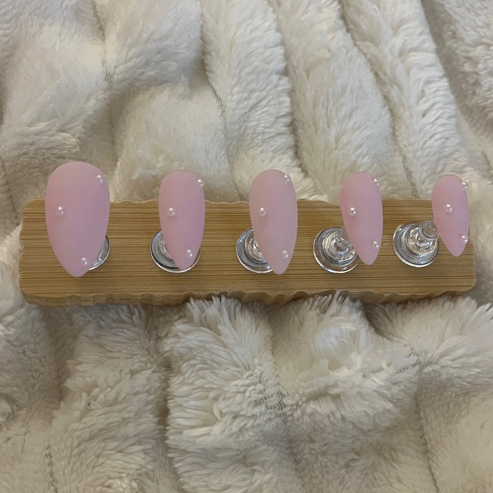 PinkMatte Press-On Nails with Pearl Accents